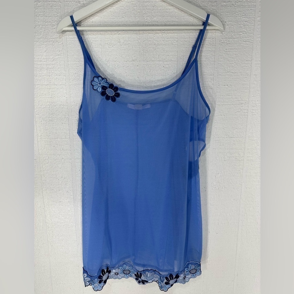 Victoria’s Secret mesh sheer lingerie embroidered slip dress blue size L